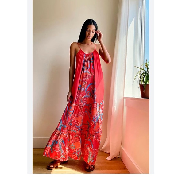 Intimately free people miles away Elegant Red Paisley floral Maxi Dress size L - Picture 1 of 11